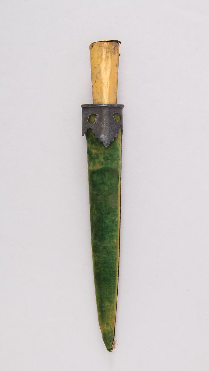 Two Knives with Sheath, Steel, copper, gold, iron, velvet, ivory (elephant), silver, Indian