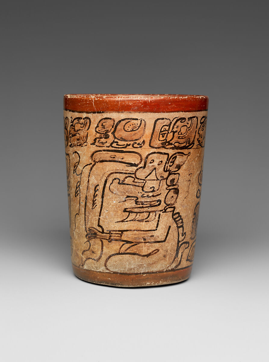 Cylindrical Vessel, Ceramic, slip, pigment, Maya