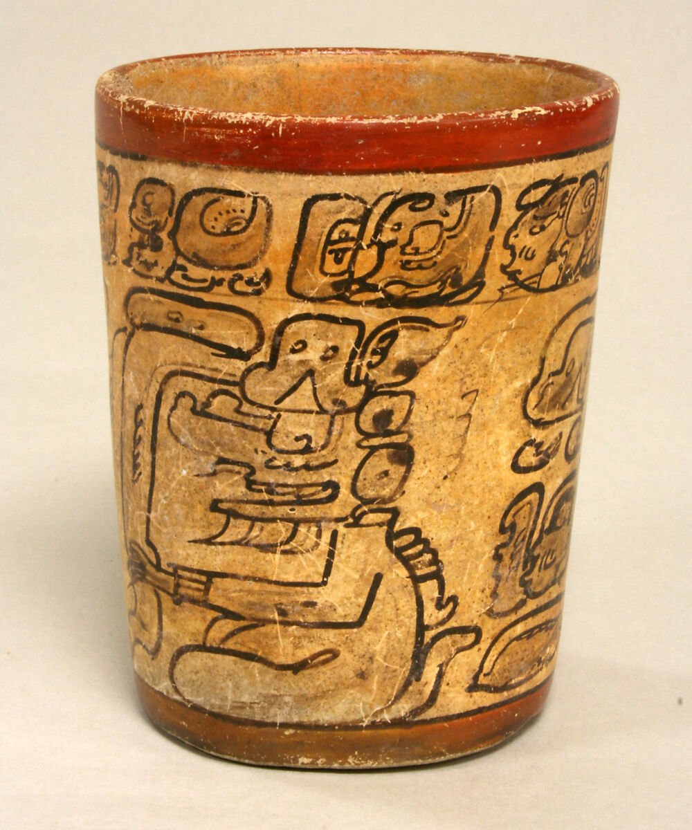 Cylindrical Vessel, Ceramic, slip, pigment, Maya
