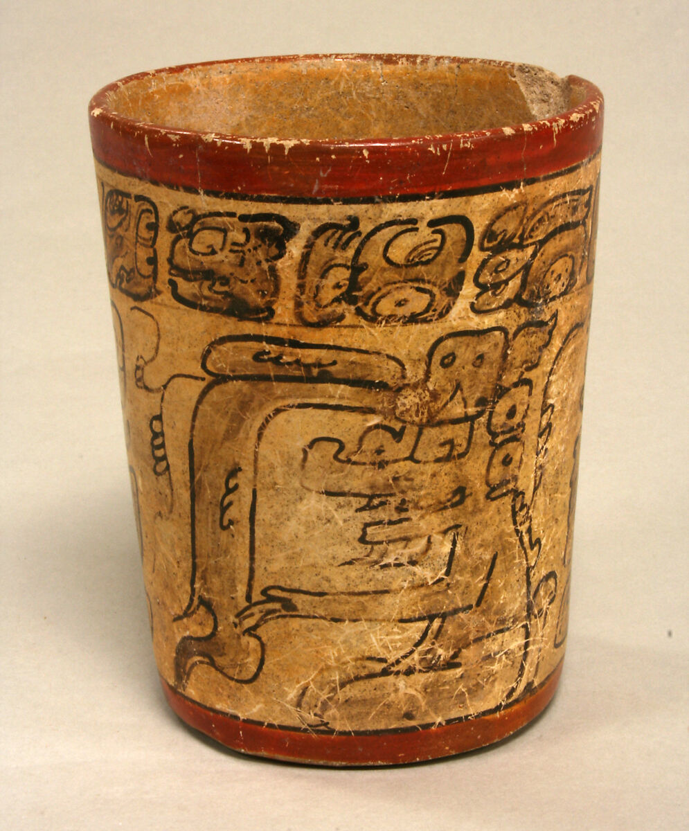 Cylindrical Vessel, Ceramic, slip, pigment, Maya