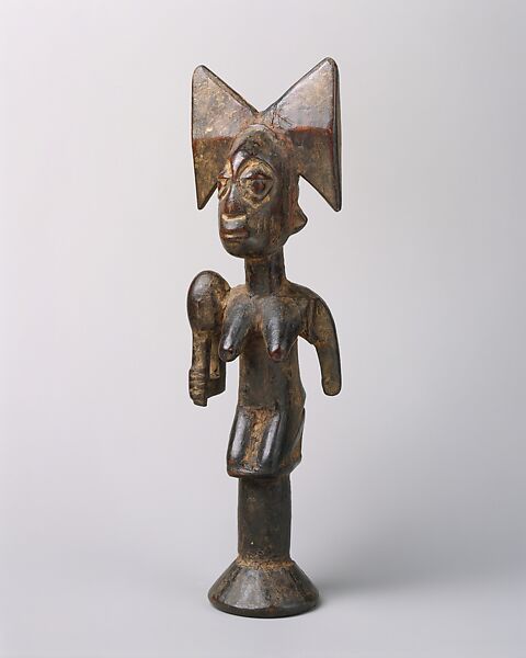 Sango Staff: Kneeling Female Figure  (Ose Sango), Onakunle Aribikona, Wood, Yoruba peoples 