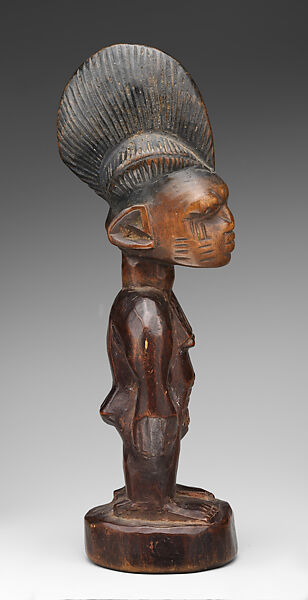 Twin Figure: Female (Ibeji), Yoruba artist, Wood, camwood powder, metal, pigment, Yoruba peoples