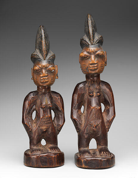 Twin Figure: Male (Ibeji), Yoruba artist, Wood, camwood powder, metal, pigment, Yoruba peoples