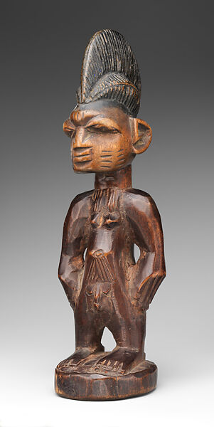 Twin Figure: Male (Ibeji), Yoruba artist, Wood, camwood powder, metal, pigment, Yoruba peoples