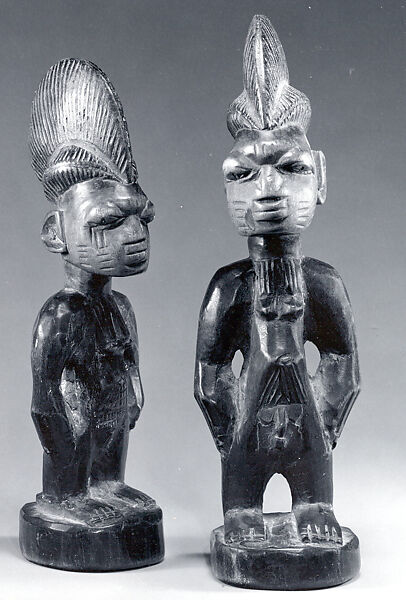 Twin Figure: Male (Ibeji), Yoruba artist, Wood, camwood powder, metal, pigment, Yoruba peoples