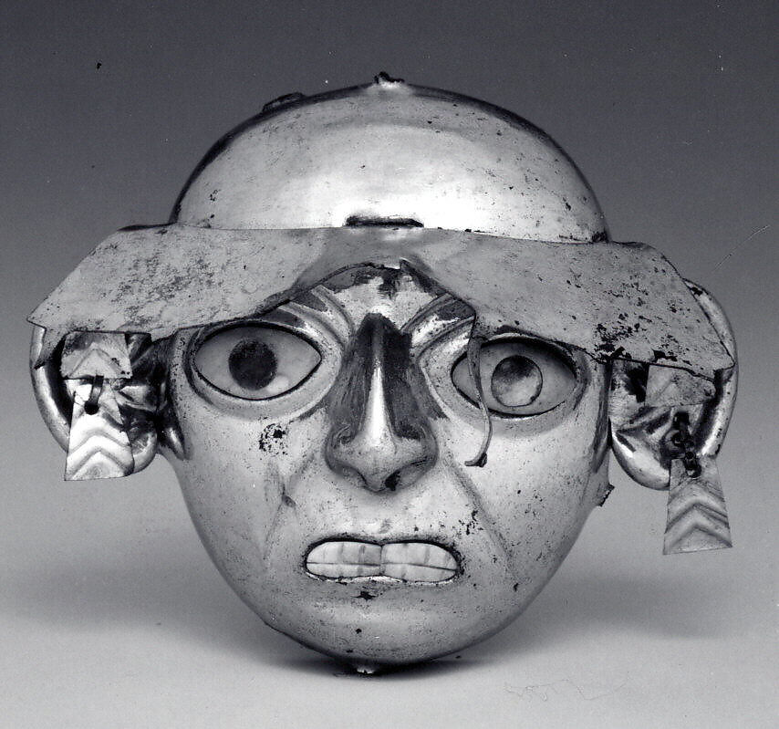 Ornamental Mask, Gilded copper, shell, Moche