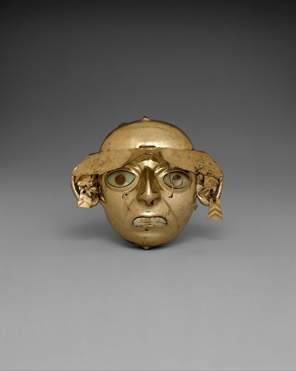 Ornamental Mask, Gilded copper, shell, Moche 
