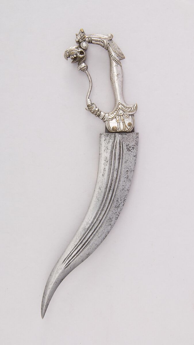 Dagger (Bichuwa), Steel, brass, silver, Indian, Thanjavur 