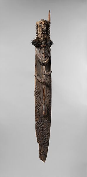 Male Figure, Wood, feathers, cowrie shells, fiber, Keram River region 