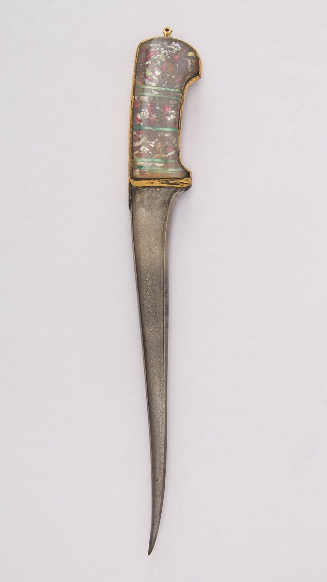 Dagger (Pesh-kabz), Steel, crystal, copper, gold, paper, foil, Indian