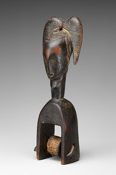 Heddle pulley with double-braided coiffure, Guro artist, Wood, metal, Guro