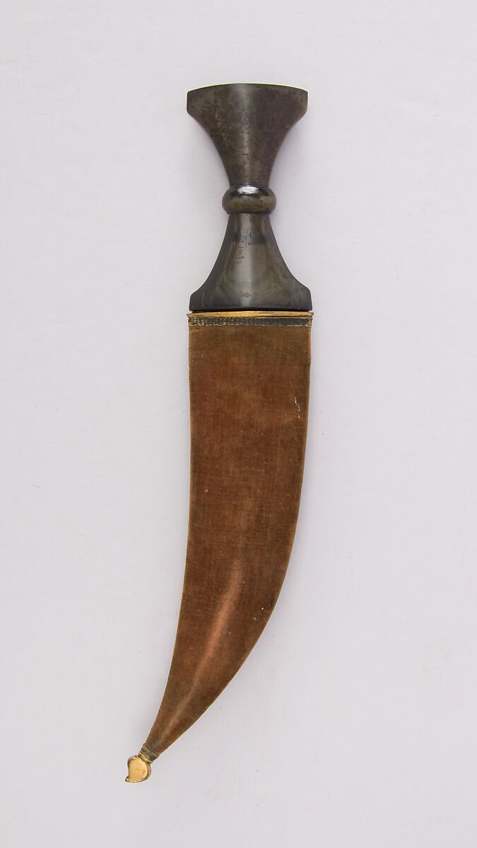 Dagger (Jambiya) with Sheath, Steel, horn, velvet, wood, copper, gold, South Indian