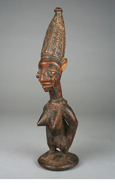 Twin Figure: Female (Ibeji), Workshop of Agbonbiofe  , possibly, Wood, nails, blueing, Yoruba peoples, Ekiti group 