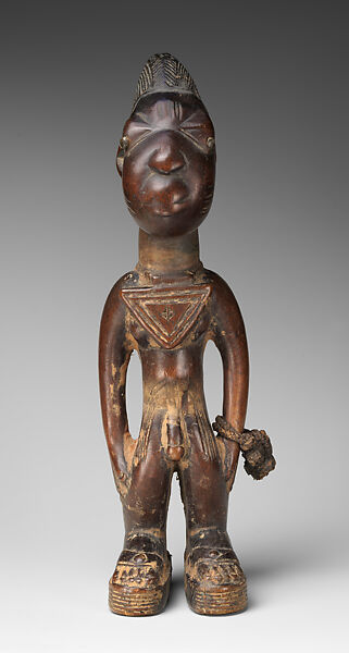 Twin Figure: Male (Ibeji), Wood, leather, metal, camwood, indigo, Yoruba peoples 