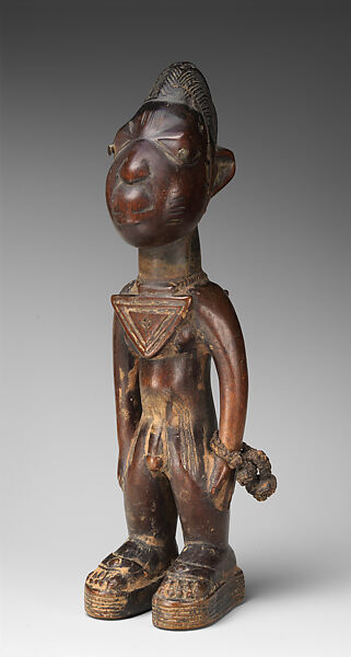Twin Figure: Male (Ibeji), Yoruba artist, Wood, leather, metal, camwood, indigo, Yoruba peoples