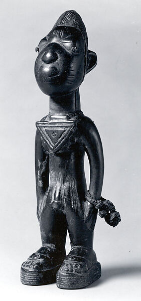 Twin Figure: Male (Ibeji), Yoruba artist, Wood, leather, metal, camwood, indigo, Yoruba peoples