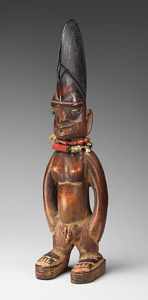 Twin Figure: Male (Ibeji), Igbomina-Yoruba artist, Wood, beads, metal, camwood powder, indigo, Igbomina-Yoruba peoples
