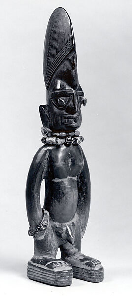 Twin Figure: Male (Ibeji), Igbomina-Yoruba artist, Wood, beads, metal, camwood powder, indigo, Igbomina-Yoruba peoples
