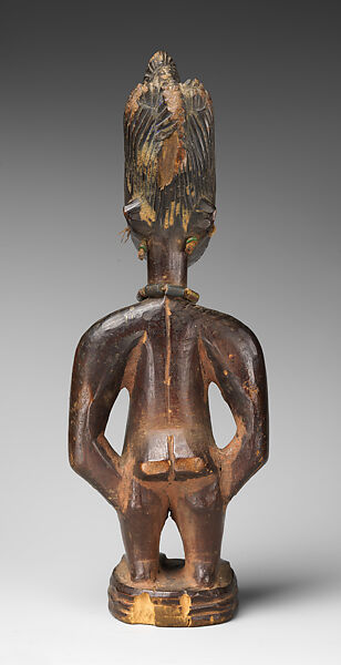 Twin Figure: Female (Ibeji), Workshop of Ibuke Compound, Wood, beads, camwood powder, Yoruba peoples, Oyo group