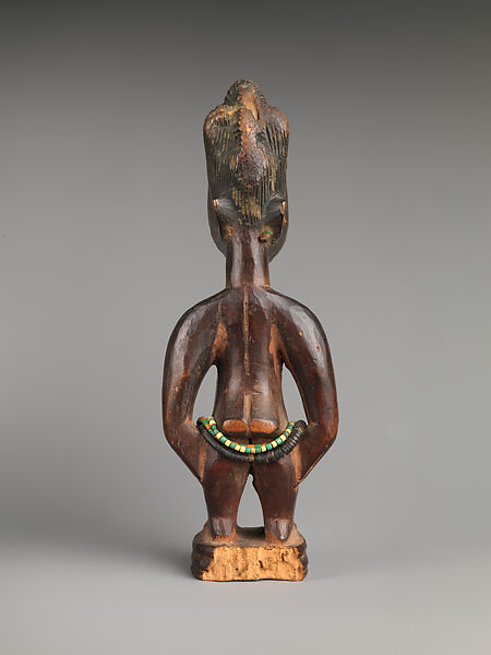 Twin Figure: Female (Ibeji), Workshop of Ibuke Compound, Wood, beads, camwood powder, Oyo-Yoruba peoples