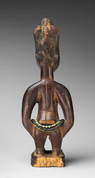 Twin Figure: Female (Ibeji), Workshop of Ibuke Compound, Wood, beads, camwood powder, Oyo-Yoruba peoples