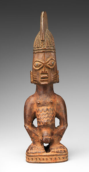 Twin Figure: Male (Ibeji), Wood, camwood powder, Yoruba peoples 