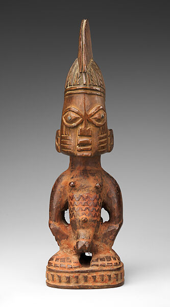 Twin Figure: Male (Ibeji), Wood, camwood powder, Yoruba peoples 