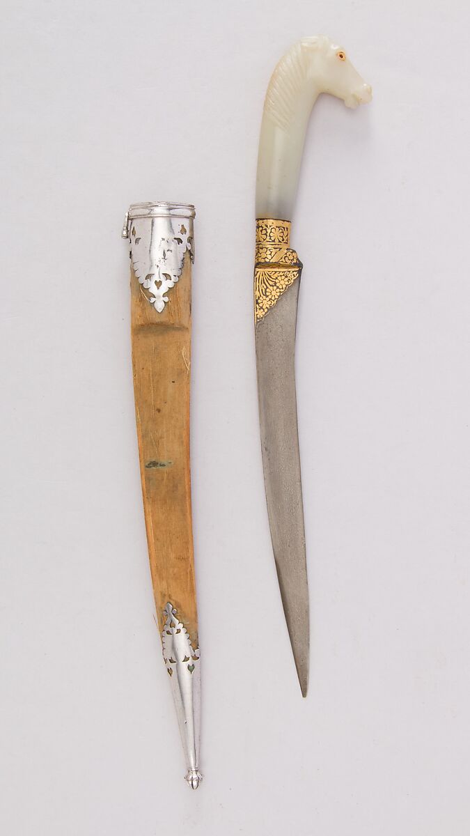 Knife (Kard) with Sheath, Steel, nephrite, silver, gold, ruby, velvet, wood, Indian, Mughal