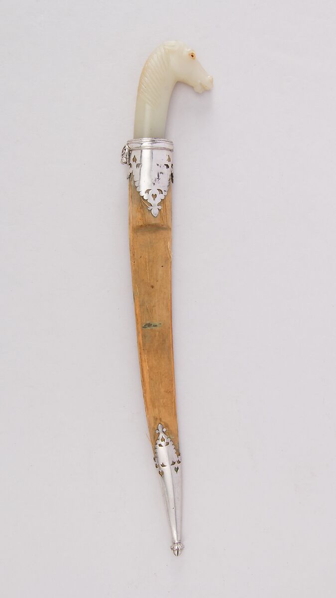 Knife (Kard) with Sheath, Steel, nephrite, silver, gold, ruby, velvet, wood, Indian, Mughal