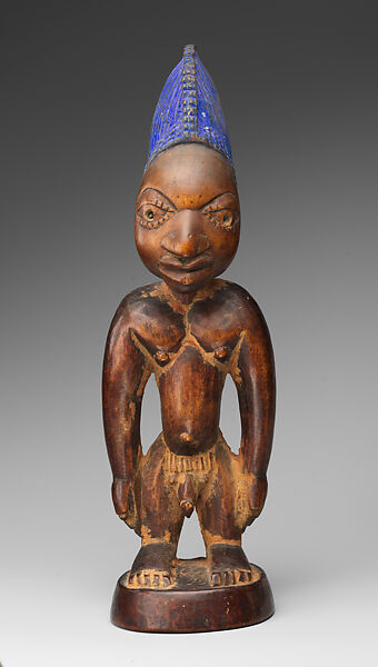 Twin Figure: Male (Ibeji), Wood, camwood powder, Yoruba peoples 