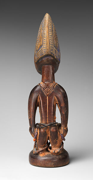 Twin Figure: Male (Ibeji), Yoruba artist, Wood, camwood powder, beads, blueing, indigo, Yoruba peoples
