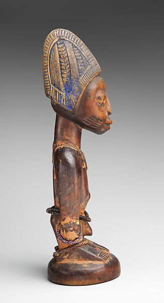 Twin Figure: Male (Ibeji), Yoruba artist, Wood, camwood powder, beads, blueing, indigo, Yoruba peoples