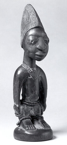Twin Figure: Male (Ibeji), Yoruba artist, Wood, camwood powder, beads, blueing, indigo, Yoruba peoples