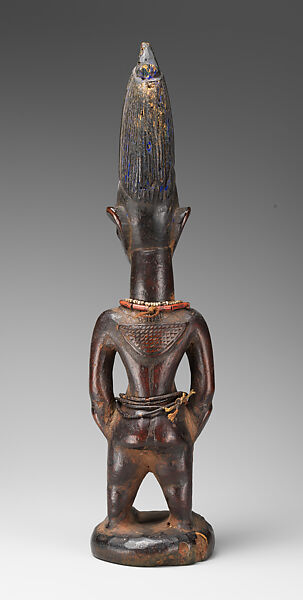 Twin Figure: Male (Ibeji), Yoruba artist, Wood, camwood powder, beads, blueing, Yoruba peoples