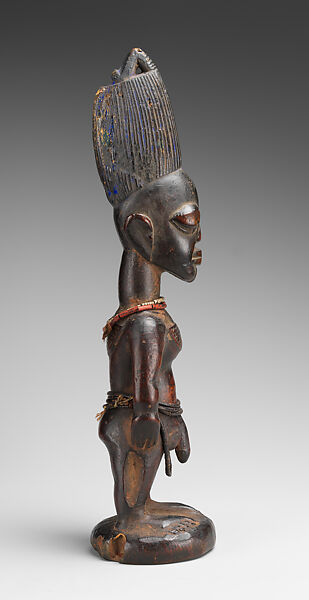 Twin Figure: Male (Ibeji), Yoruba artist, Wood, camwood powder, beads, blueing, Yoruba peoples