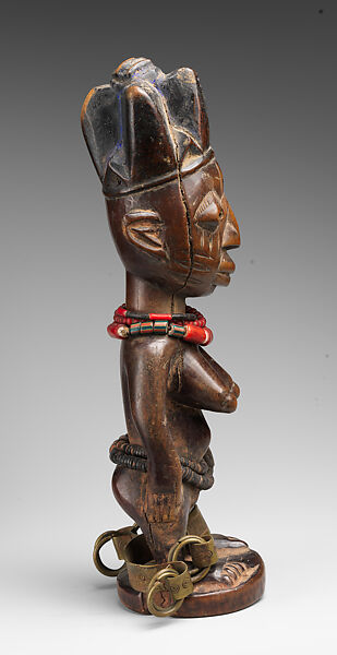 Twin Figure: Female (Ibeji), Yoruba artist, Wood, camwood powder, beads, brass, metal, indigo, Yoruba peoples