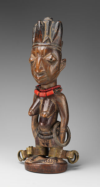 Twin Figure: Female (Ibeji), Yoruba artist, Wood, camwood powder, beads, brass, metal, indigo, Yoruba peoples