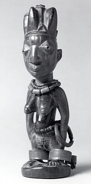Twin Figure: Female (Ibeji), Yoruba artist, Wood, camwood powder, beads, brass, metal, indigo, Yoruba peoples