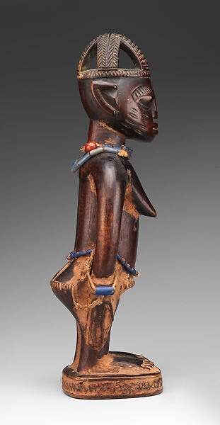 Twin Figure: Female (Ibeji), Yoruba artist, Wood, camwood powder, beads, thread, Yoruba peoples