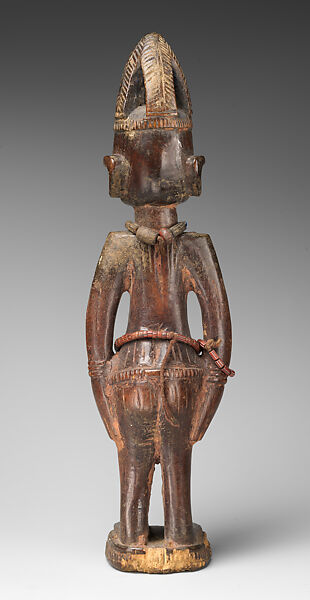 Twin Figure: Male (Ibeji), Wood, camwood powder, beads, pigment, Yoruba peoples, Oyo group