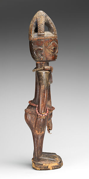 Twin Figure: Male (Ibeji), Wood, camwood powder, beads, pigment, Yoruba peoples, Oyo group