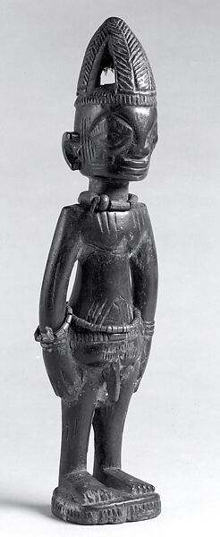 Twin Figure: Male (Ibeji), Wood, camwood powder, beads, pigment, Yoruba peoples, Oyo group