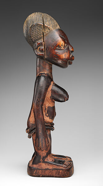 Twin Figure: Female (Ibeji), Yoruba artist, Wood, beads, camwood powder, Yoruba peoples