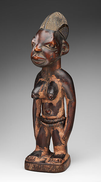Twin Figure: Female (Ibeji), Yoruba artist, Wood, beads, camwood powder, Yoruba peoples