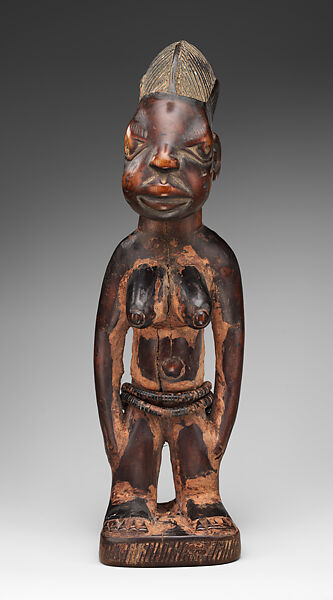 Twin Figure: Female (Ibeji), Wood, beads, camwood powder, Yoruba peoples 