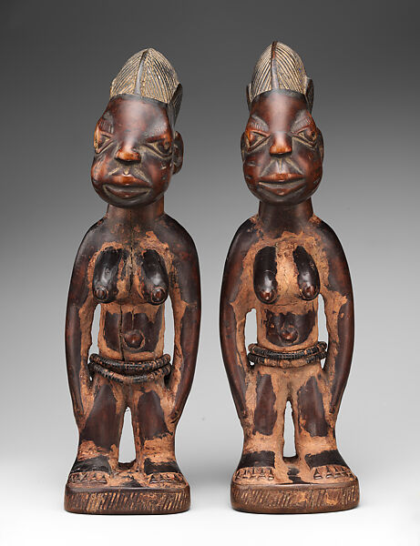Twin Figure: Female (Ibeji), Yoruba artist, Wood, beads, camwood powder, Yoruba peoples
