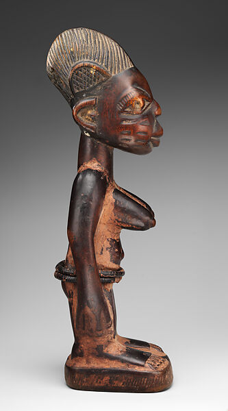 Twin Figure: Female (Ibeji), Yoruba artist, Wood, beads, camwood powder, Yoruba peoples