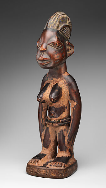 Twin Figure: Female (Ibeji), Yoruba artist, Wood, beads, camwood powder, Yoruba peoples