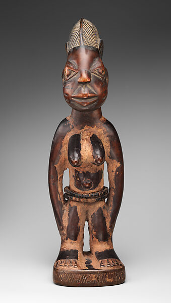 Twin Figure: Female (Ibeji), Wood, beads, camwood powder, Yoruba peoples 