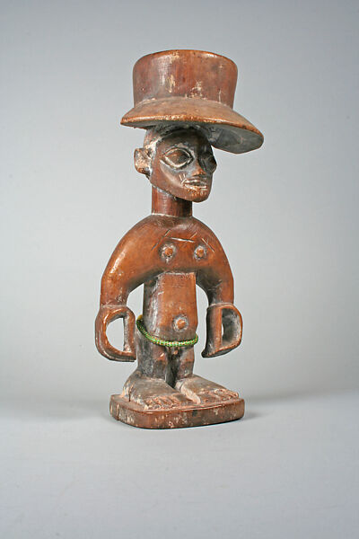 Twin Figure: Male (Ibeji), Wood, chalk, beads, Ewe peoples, Egun or Aja group 